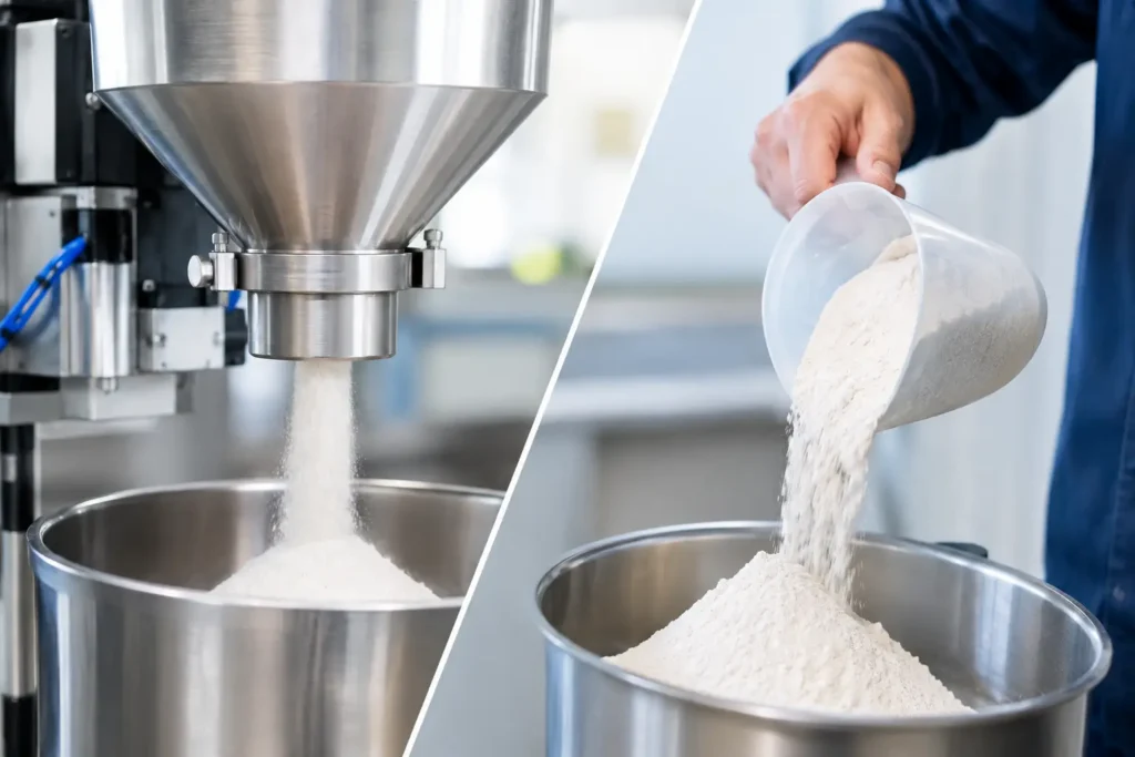 Powder Induction Versus Manual Feeding
